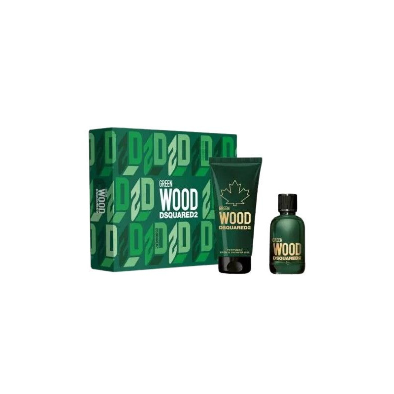 Dsquared Green Wood For Him Set cadou pentru barbati, Volum EDT 100 ml + 100 ml gel de duș + 100 ml balsam după ras