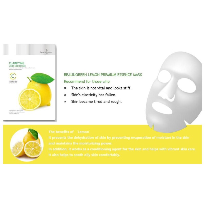 Beauugreen Clarifying Lemon Essense Mask masca de fata luminoasa cu lamaie