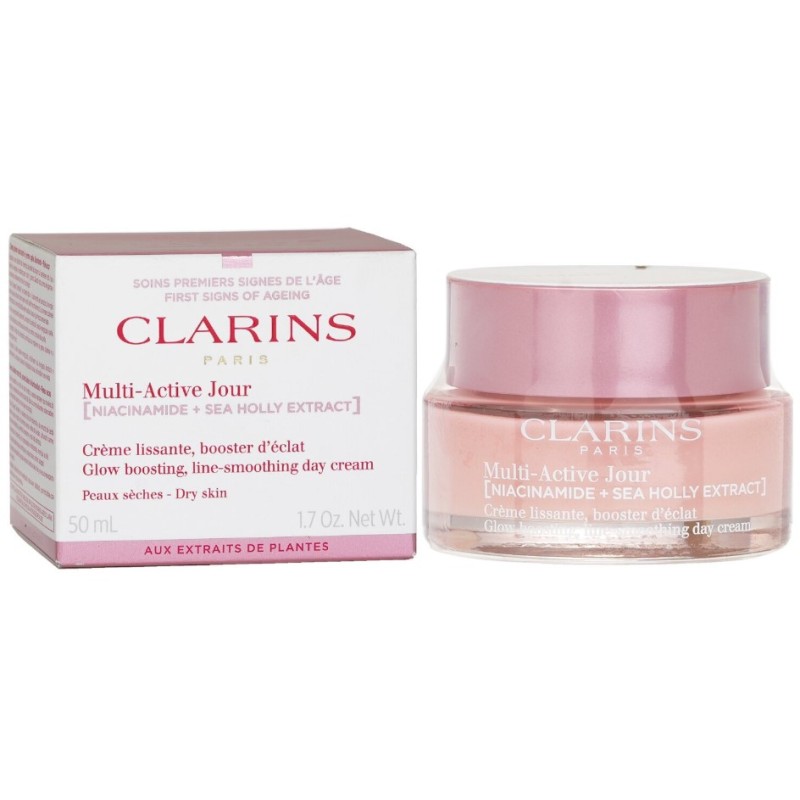 Cremă de zi Clarins Multi Active Dry Skin Formula NOUĂ Cremă de față pentru strălucire și netezirea ridurilor pentru piele uscată