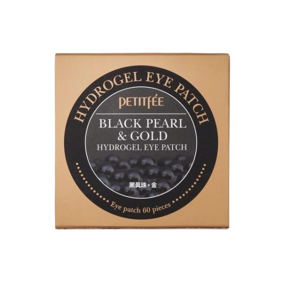 Petitfee Black Pearl and Gold Eye Patch, plasturi de ochi cu hidrogel 60buc cu perle negre și aurii