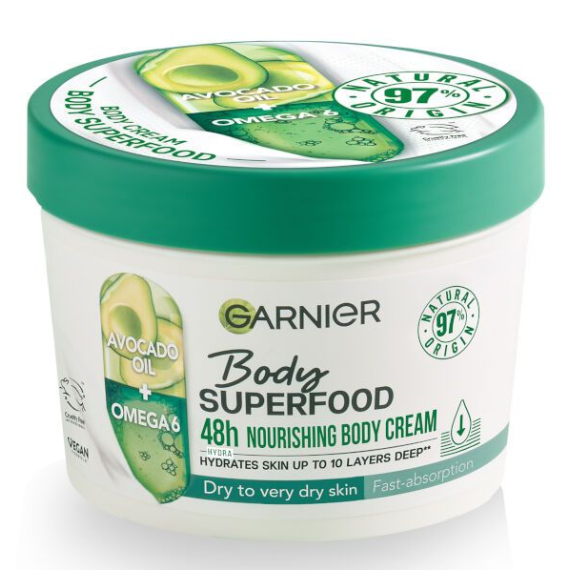 Garnier Body Superfood Avocado Oil Omega 6 Cremă de corp pentru piele uscată până la foarte uscată