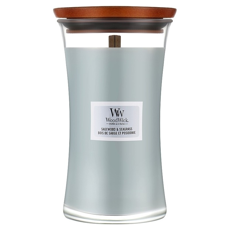 WoodWick Sagewood And Seagrass Lumânare aromată cu fitil din lemn