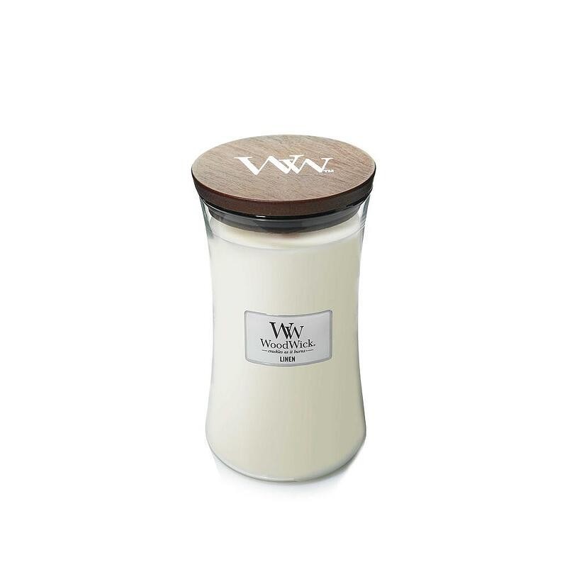 WoodWick Linen Lumânare aromată cu fitil din lemn
