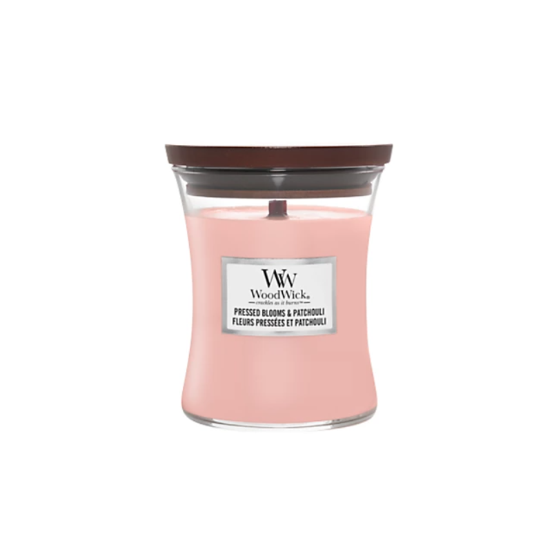 WoodWick Pressed Blooms & Patchouli Lumânare parfumată