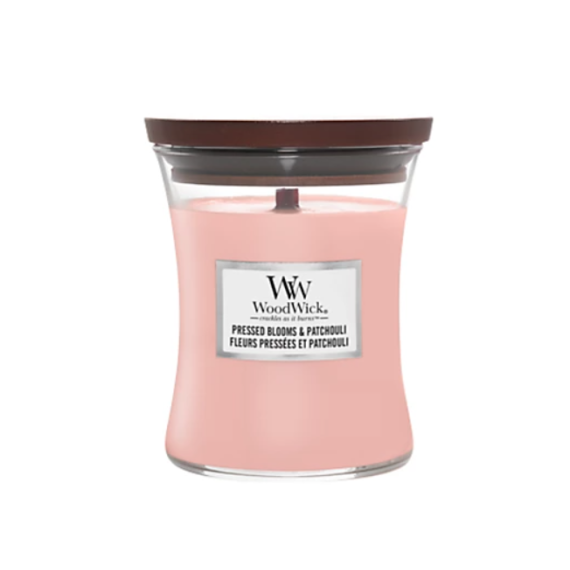 WoodWick Pressed Blooms & Patchouli Lumânare parfumată