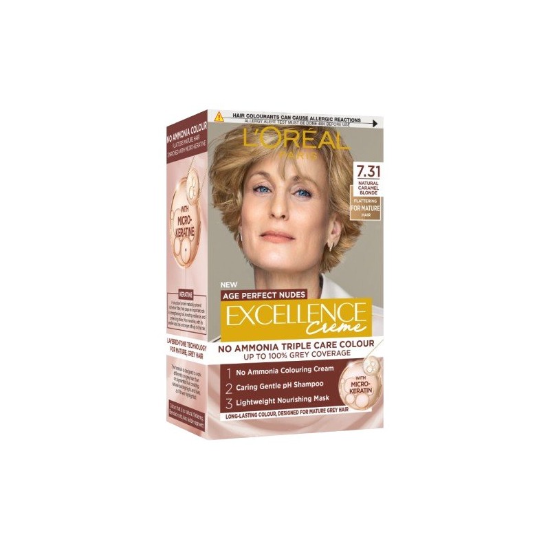 L'Oreal Paris Excellence Age Perfect Nudes Vopsea de păr fără amoniac Volum 7.31 Natural Caramel Blonde