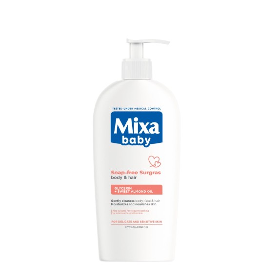 Mixa Baby Soap-Free Surgras Body & Hair gel Gel de duș pentru bebeluși, pentru păr și corp