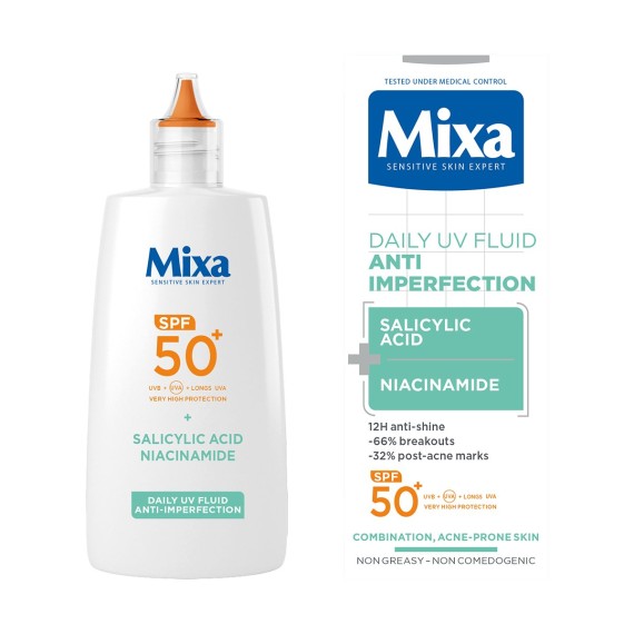 Mixa Anti-Imperfection Daily UV Fluid SPF 50+ Fluid împotriva imperfecțiunilor pielii cu protecție UV