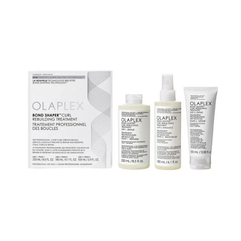 Olaplex Bond Shaper Curl Rebuilding Treatment Set pentru părul cret Volum Reparator 250 ml + Îmbunătățitor 180 ml + Definitor 100 ml