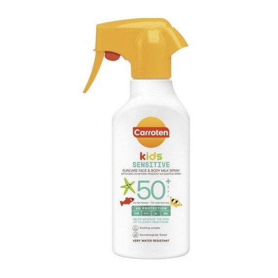 Carroten Kids Sensitive – Loțiune solară sub formă de spray pentru copii, pentru față și corp, SPF 50+