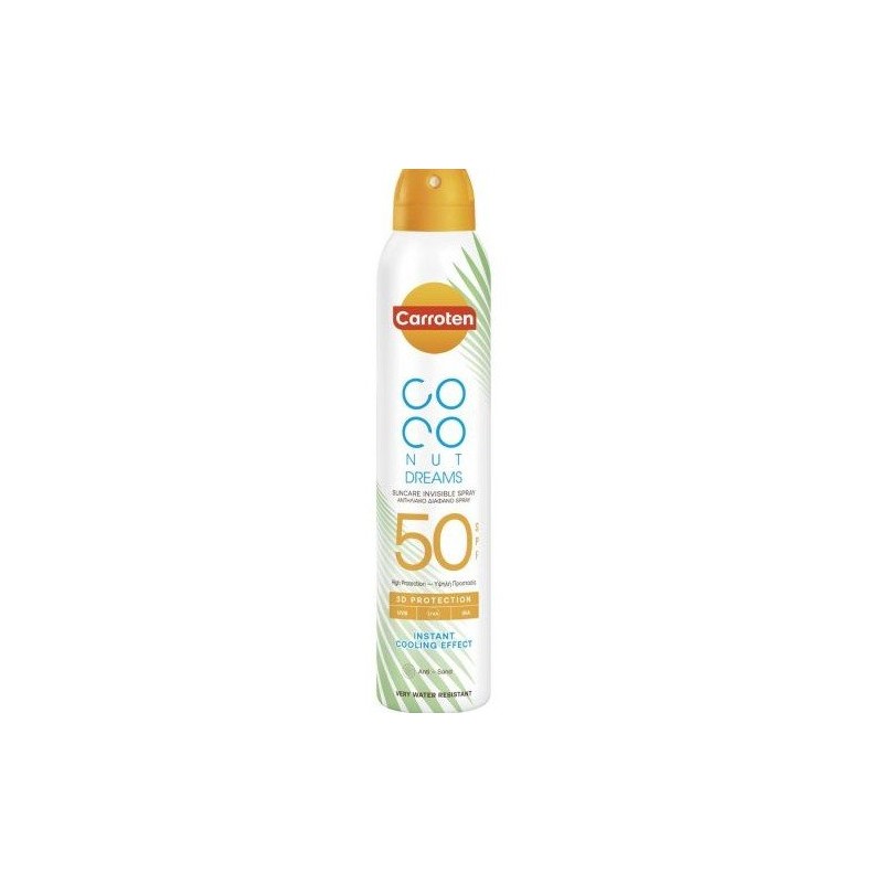 Carroten Coconut Dreams Spray uscat de protecție solară pentru corp SPF50 Volum 200 ml