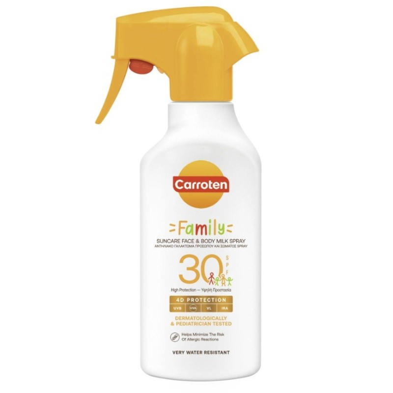Carroten Family Carroten Lapte spray cu protecție solară pentru față și corp SPF 30 Volum 270 ml