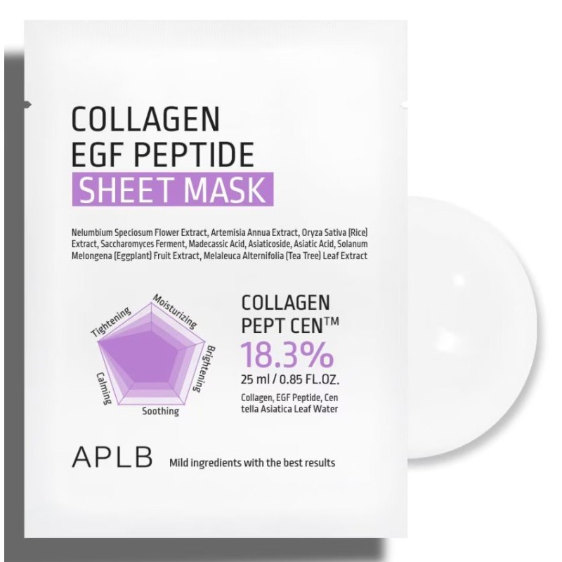 APLB Collagen EGF Peptide Sheet Mask – Mască facială sub formă de foaie cu colagen Volum 1 bucata.