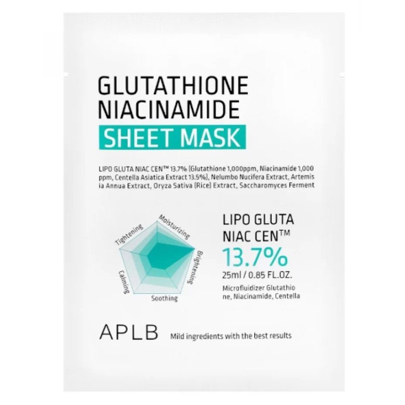 APLB Glutathione Niacinamide Sheet Mask – Mască facială sub formă de foaie Volum 1 bucata.