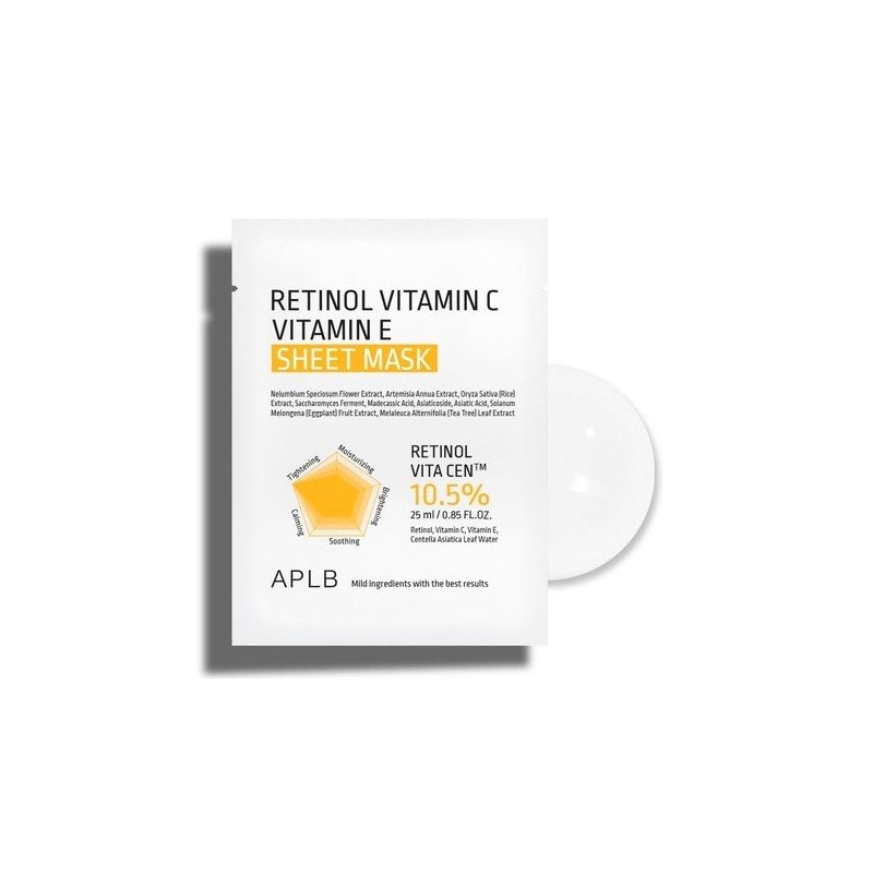 APLB Retinol, vitamina C, vitamina E – mască facială sub formă de foaie Volum 1 bucata.