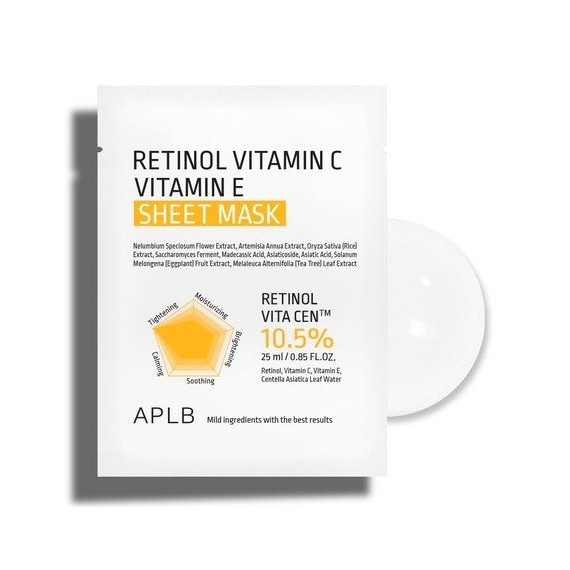 APLB Retinol, vitamina C, vitamina E – mască facială sub formă de foaie