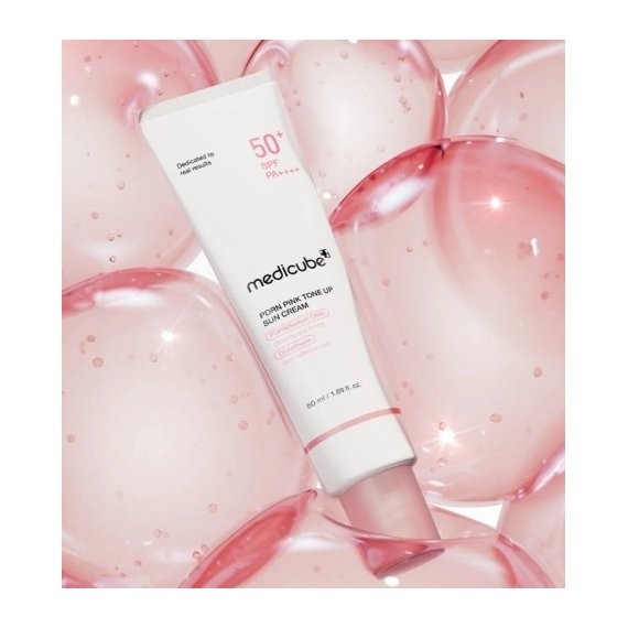 Medicube Pdrn Pink Tone Up Sun Cream SPF50+ Cremă de protecție solară cu efect de uniformizare a tenului