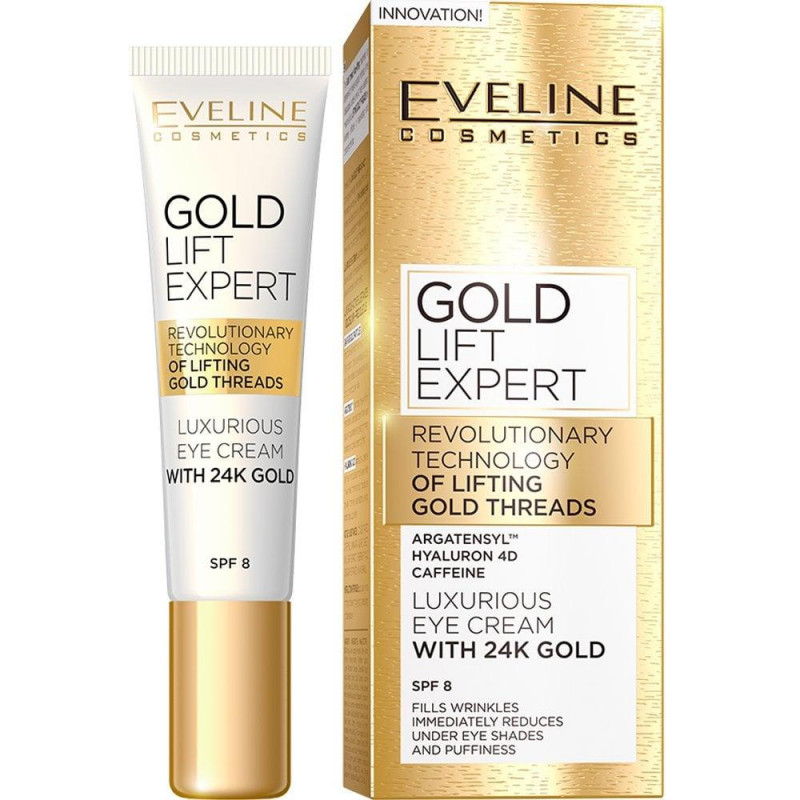 Eveline Gold Lift Expert Eye Cream cu 24K Gold SPF 8 Cremă antirid pentru ochi, Volum 15 ml