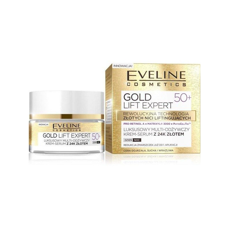 Eveline Gold Lift Expert Cream Serum 50+ Crem cu particule de aur, Volum 50 ml