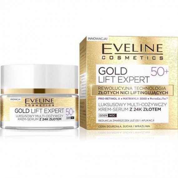 Eveline Gold Lift Expert Cream Serum 50+ Crem cu particule de aur